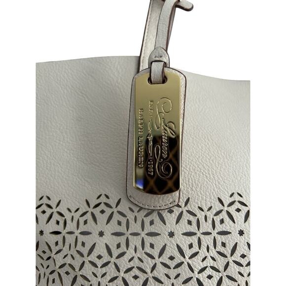 Ralph Lauren Laser Cut Perforated Chantilly Classic Tote Bag & Clutch Ivory Read - Picture 4 of 16